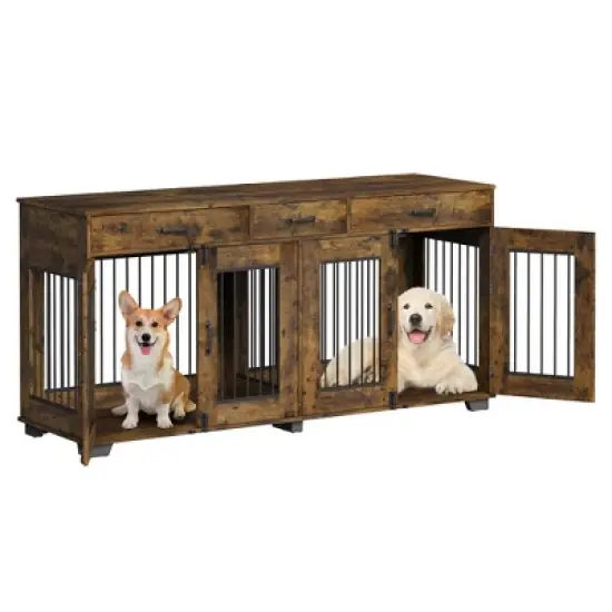 Whizmax 71" Double Dog Crate Furniture - Wooden XXL Kennel with 3 Drawers & Removable Divider, TV Stand for Large/Medium Dogs image {3}