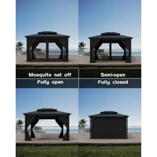 GustoWave 12'x14' Outdoor Double Hardtop Patio Gazebo for Deck, Backyard, Lawn, Garden image {3}