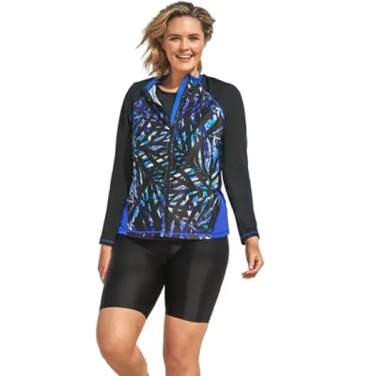 Swim 365 Women&rsquo;s Plus Size Chlorine Resistant Long-Sleeve Colorblock Swim Tee image {4}