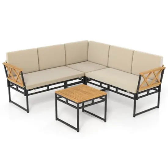Costway 4 Piece Outdoor Sectional Sofa Set L-Shaped Metal Conversation Set with Cushions image {9}