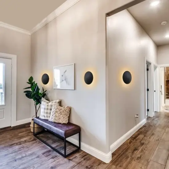 C Cattleya 2-pack 10 in. and 8in. Black Aluminum Round Disc LED Indoor Outdoor Wall Lantern Sconce image {7}