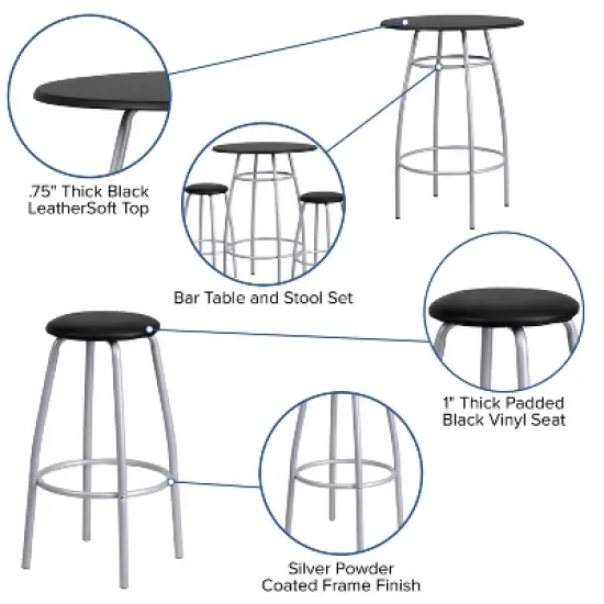 Emma and Oliver Bar Height Table Set with Padded Stools image {2}