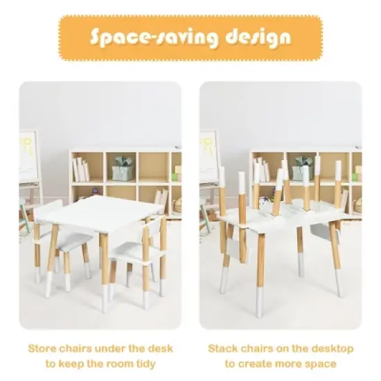 Costway Kids Wooden Table & 2 Chairs Set Children Activity Table Set image {5}