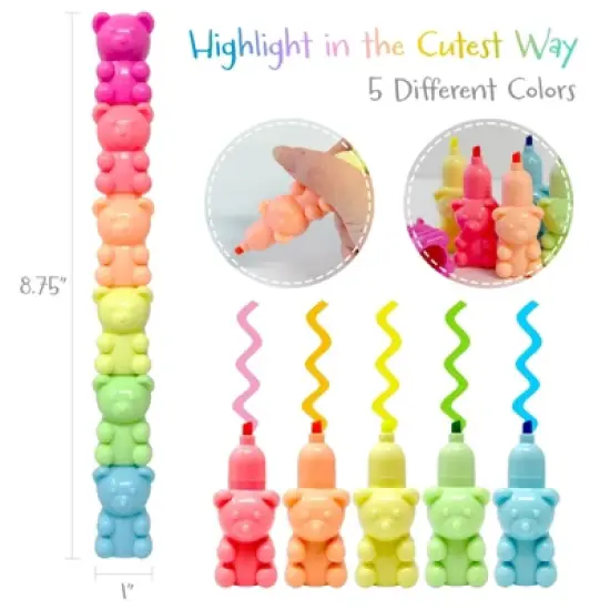 Wrapables Mini Stackable Highlighters, Cute Multi-color Markers, Teddy Bears image {1}