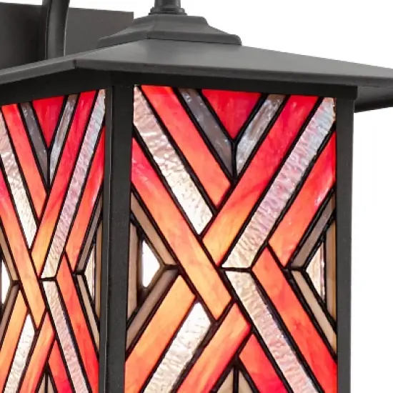11.75" Stained Glass 1-Light Geometric Bronze Outdoor Lantern Wall Sconce - River of Goods image {5}