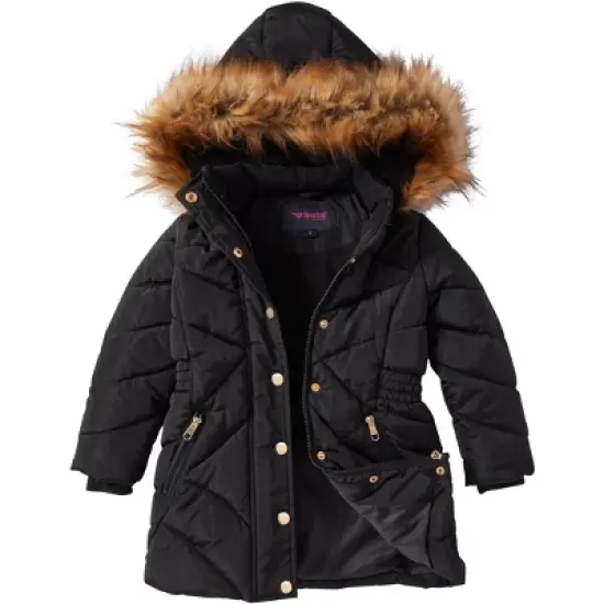 Sportoli Girls Fleece Lined Quilted Midlength Fur Trimmed Hood Winter Puffer Coats image {3}