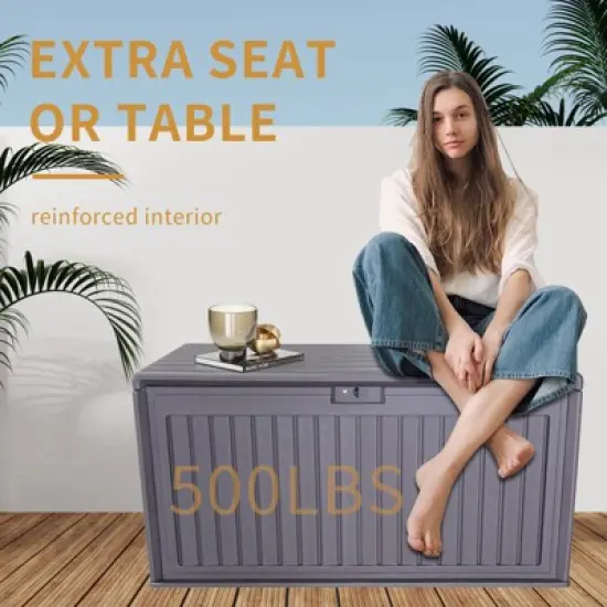 Gulches 100 Gallon Outdoor Deck Box Waterproof,Patio Storage Box ,Lockable Storage for Patio Furniture Cushion, Pool Accessories, Garden Tools ,Brown image {1}