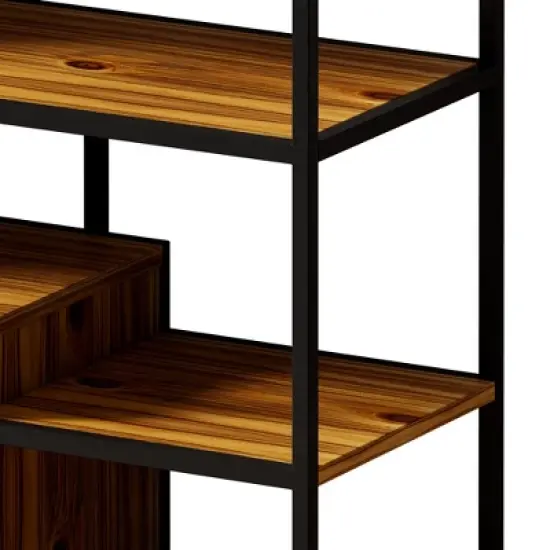 Multipurpose Bookshelf Storage Rack with Closed Storage Cabinets, Black + Brown - ModernLuxe image {8}