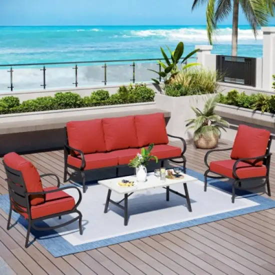 Captiva Designs 4 PCS Metal Patio Furniture Conversation Set with Coffee Table for Garden Porch Backyard image {12}