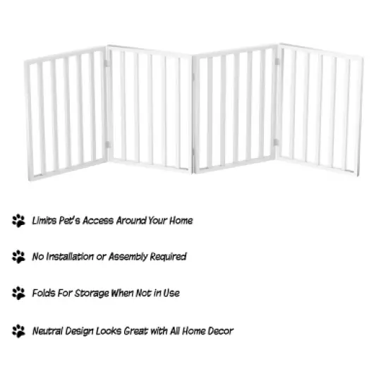 Indoor Pet Gate - 4-Panel Folding Dog Gate for Stairs or Doorways - 72x24-Inch Freestanding Pet Fence for Cats and Dogs by PETMAKER (White) image {2}