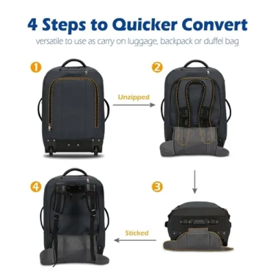 Hynes Eagle 63L Rolling Backpack x 3-Piece Packing Cube Set &ndash; 3-in-1 Travel Luggage with USB Port image {6}