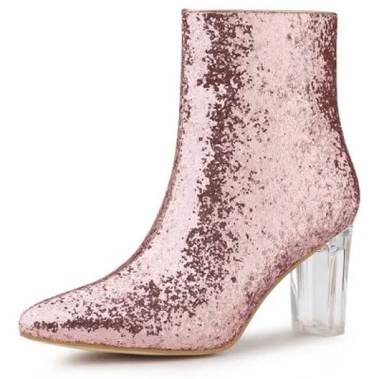Allegra K Women's Clear Block Heel Glitter Ankle Boots image {16}