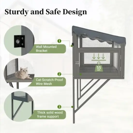 ORRD Cat Catio Window Box Enclosure, Wooden Perch House for Indoor Cats, Expandable Secure Outdoor Haven image {3}