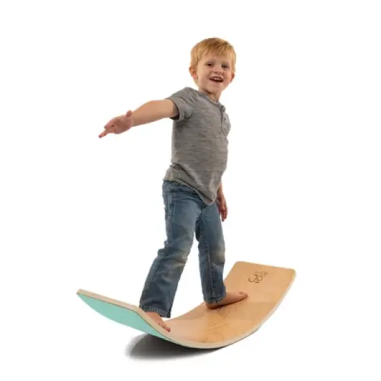 JumpOff Jo &ndash; Wooden Wobble Balance Board - Montessori Gym Natural Wood Rocker Board with Felt, for Kids and Toddlers &ndash; 11.5 in x 32 in x 7.5 in image {4}