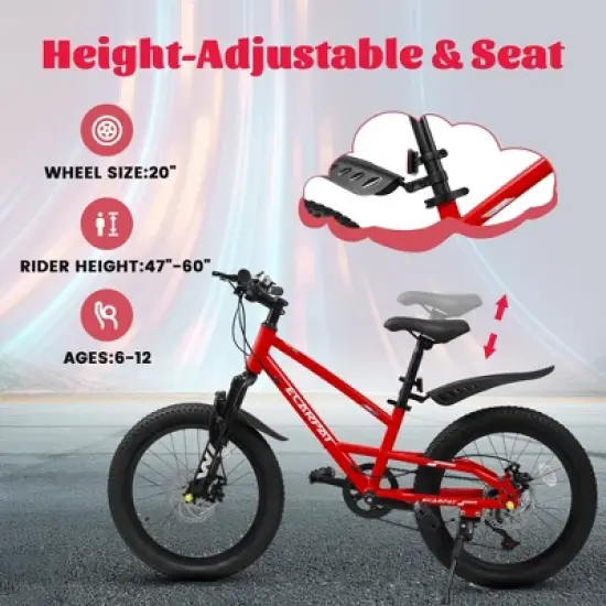 Gulches Kids Bike for 5-10 Years (4'-4'7" Rider), 20"&times;2.125" Tires, 7-Speed Thumb Shifters, Front Disc Brake, 85% Pre-Assembled image {6}
