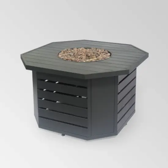 Rene Octagonal 45" Gas Fire Pit - Christopher Knight Home: Propane Fueled, Iron Frame, 90 Day Warranty image {1}