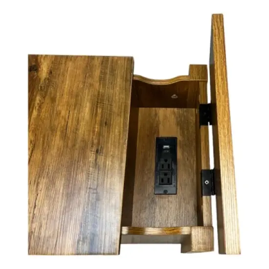 Gulches Farmhouse End Table Bedside Table with Charging Station,Night Stand with Barn Door & Drawer, Storage for Bedroom Living Room, Brown image {4}