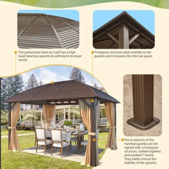 EROMMY 13 Ft. W X 10 Ft. D Aluminum Patio Gazebo image {7}