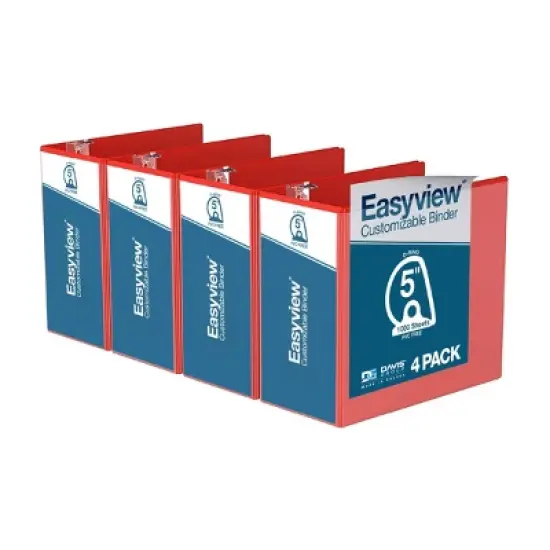 Davis Group 4pk 5" Premium Economy Angled D-Ring Binder Red: Easyview, Polypropylene, 700 Sheet Capacity, Hard Cover image {8}