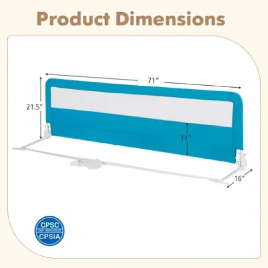 Infans 71" Foldable Baby Bed Rail Guard Toddlers Swing Down Safety Bedrail Blue image {5}