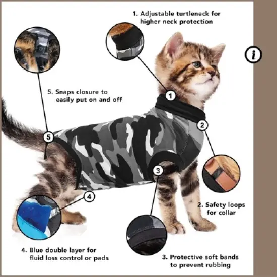 Suitical Recovery Suit for Cats - Comfortable Alternative To A Cat Cone - Black Camouflage image {5}