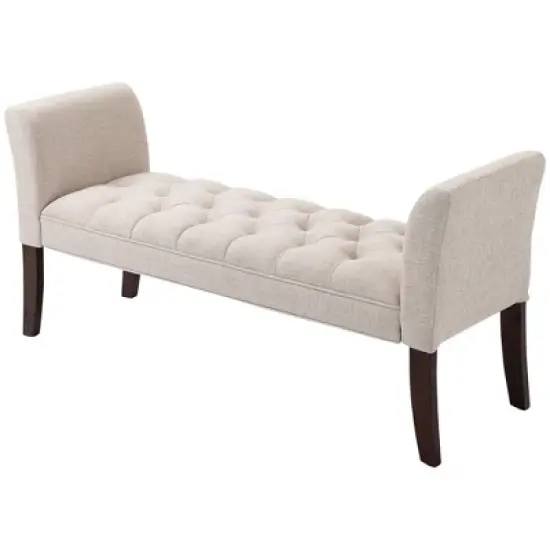 HOMCOM End of Bed Bench with Button Tufted Design, Upholstered Bench with Arms and Solid Wood Legs for Bedroom image {3}