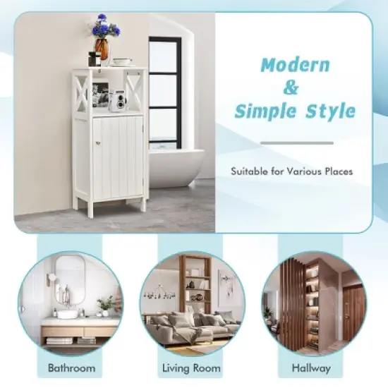 Costway Bathroom Floor Cabinet Side Storage Organizer with Open Shelf & Adjustable Shelf image {9}