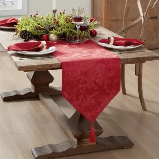 Elrene Poinsettia Elegance Jacquard Holiday Table Runner - 13" x 70" - Elrene Home Fashions image {6}