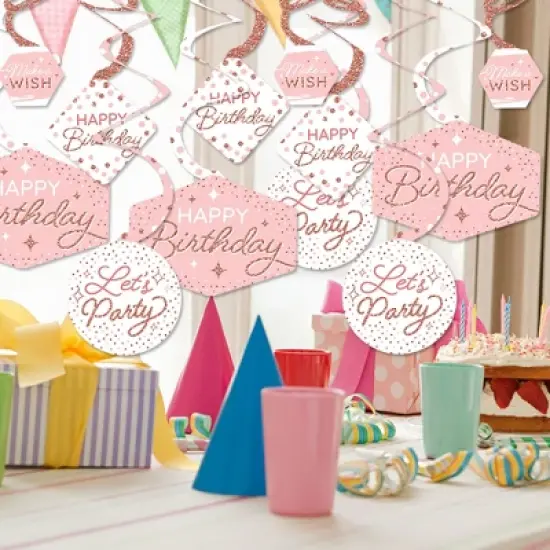 Big Dot of Happiness Pink Rose Gold Birthday - Happy Birthday Party Hanging Decor - Party Decoration Swirls - Set of 40 image {1}