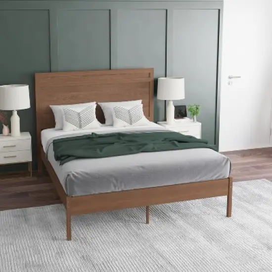 Emma and Oliver Classic Wooden Platform Bed with Headboard image {3}