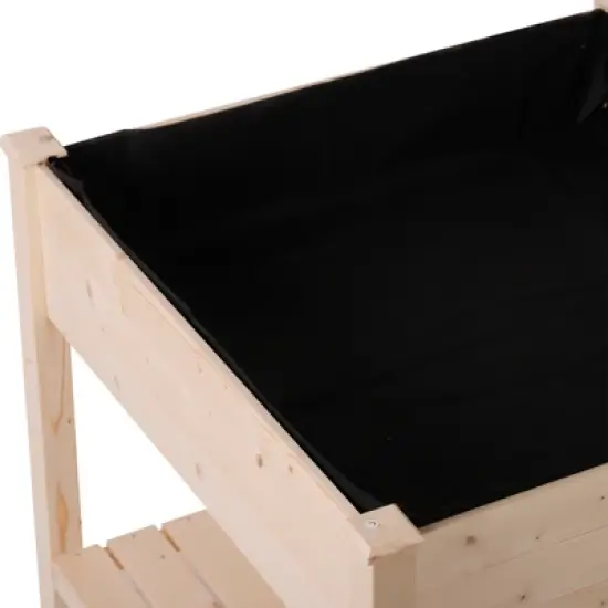 Outsunny 36'' x 36'' Raised Garden Bed with Storage Shelf, 2 Tiers Elevated Wooden Planter Box Stand for Vegetable Flower Herb, Patio and Balcony image {7}