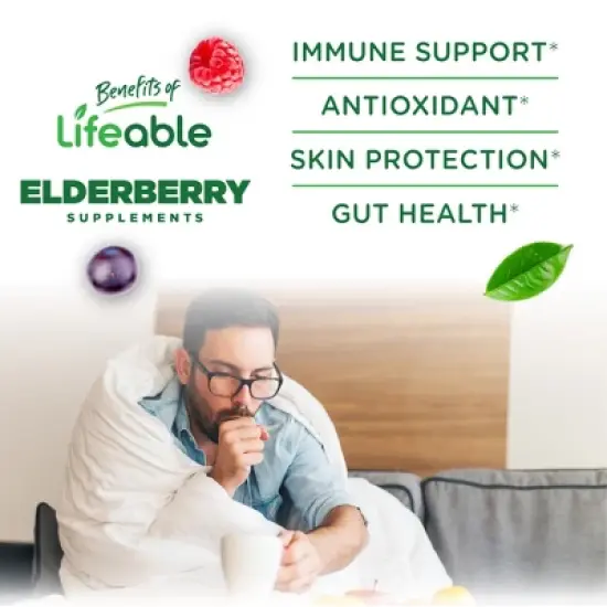 Lifeable - Sugar Free - Sambucus Elderberry + Vitamin C and Zinc - Adults -  60 Gummies image {2}
