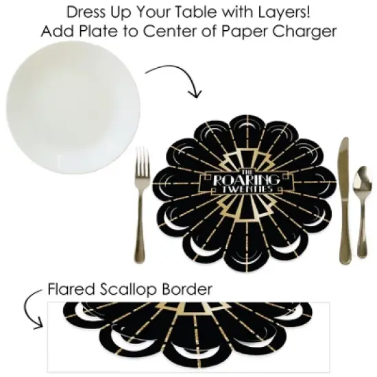 Big Dot of Happiness Roaring 20&rsquo;s - 1920s Art Deco Jazz Party Round Table Decorations - Paper Chargers - Place Setting For 12 image {6}