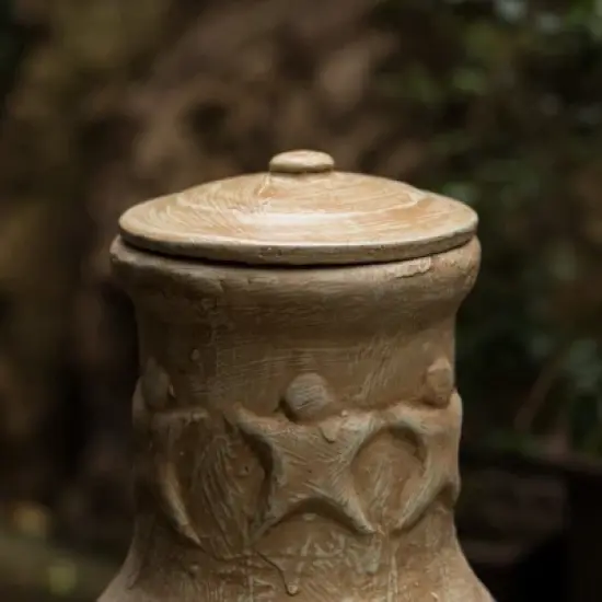 Vintiquewise Outdoor Beige Clay Chimenea Maya Design Fire Pit with Metal Stand image {6}