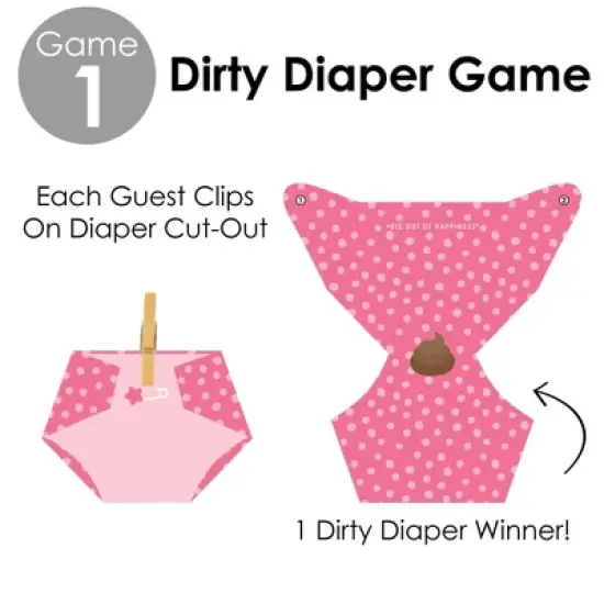 Big Dot of Happiness Baby Girl - Pink Baby Shower Conversation Starter - 2-in-1 Dirty Diaper Game - Set of 24 image {4}