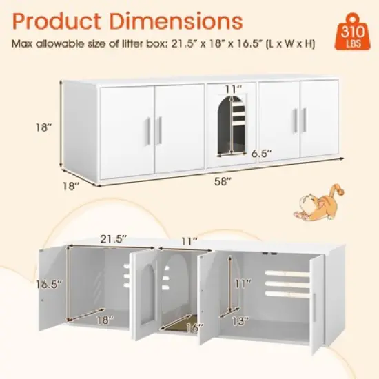 Tangkula 58" Hidden Cat Washroom Furniture w/ Double Rooms Sisal Scratching Mat image {8}