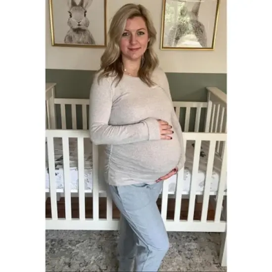 PinkBlush Heather Grey Soft Knit Ruched Maternity Top image {5}
