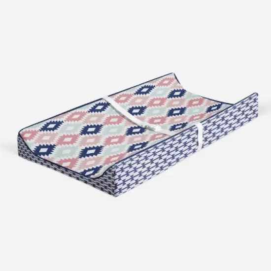 Bacati - Emma Printed Kilim Coral/Mint/Navy Quilted Changing Pad Cover image {2}