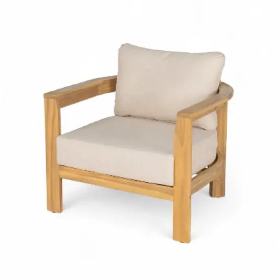 Christopher Knight Home Orrin Outdoor Tub Design Acacia Wood Club Chair with Open Slat Back, Beige/Light Teak image {3}