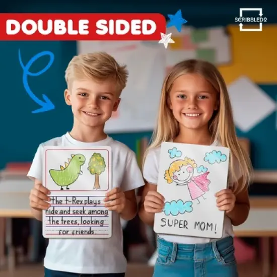 SCRIBBLEDO Story Lined 9"x12" Dry Erase Writing & Drawing Boards 10-Pack with Erasers &ndash; Reusable Whiteboards for Kids Students & Classroom image {6}
