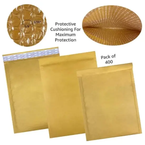 UOFFICE Pack of 400 Kraft Bubble Mailers 9.5" x 14.5" - #4 Self-Seal Padded Envelopes image {2}