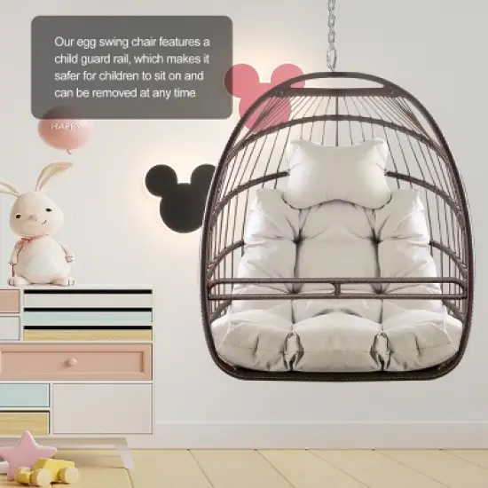 Indoor Or Outdoor Hammock Egg Basket Chair,Hanging Chair With Cushion And Metal Frame,Woven Rattan Patio Lounge Hammock Chair-Coolbibila image {1}