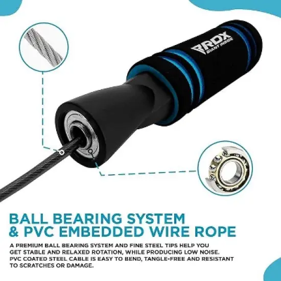 RDX Sports Skipping Rope with Anti-Slip Soft Memory Foam Weighted Handles, 10.3FT Adjustable Tangle-Free PVC Coated Steel Jump Cable image {2}