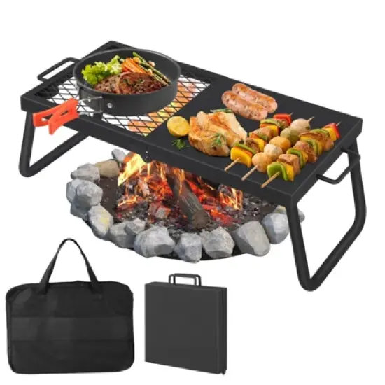 Folding Campfire Grill Heavy Duty Steel Mesh Grate, Portable Camping Grates Over Fire Pit, Grilling Rack for Outdoor Open Flame Cooking image {8}