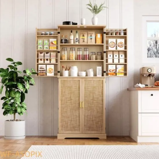 72" Tall Modern Pantry Cabinet with 4 Doors, Drawer & Adjustable Shelves image {5}