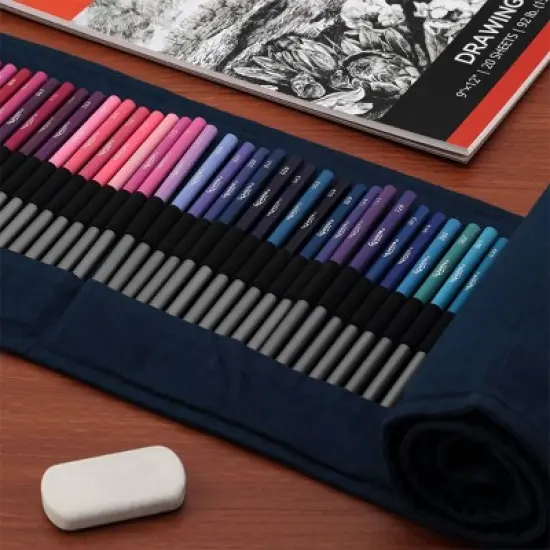 Cezanne Artist Pencil Case - Durable Blue Cotton Canvas Roll-Up Travel Art Case w/ Zipper Art Pouch for Artists, Professionals - Lightweight, Portable image {2}