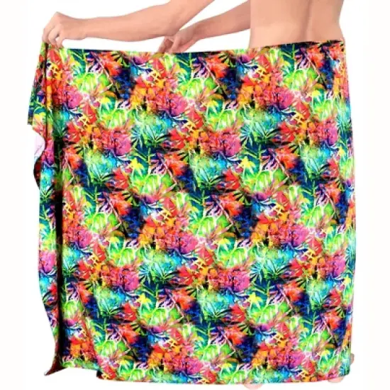 LA LEELA Men's Vacation Beachwear Lava Lava Sarongs Swimwear Cover Up Summer Long Holidays Wrap Vacation Pareo For Men One Size Multicolored, Leaf image {1}
