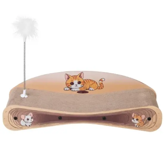 SEVOBAL 26" 2-in-1 Reversible Cat Scratcher and Lounger Curved Cardboard Durable Scratching Pad with Catnip for Indoor Cats Durable MDF Base with Toy image {5}