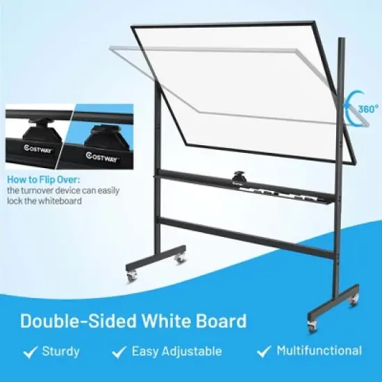 Costway 48"x36" Mobile Magnetic Double-Sided Reversible Whiteboard Height Adjust Green/Black/White/White+Black image {8}