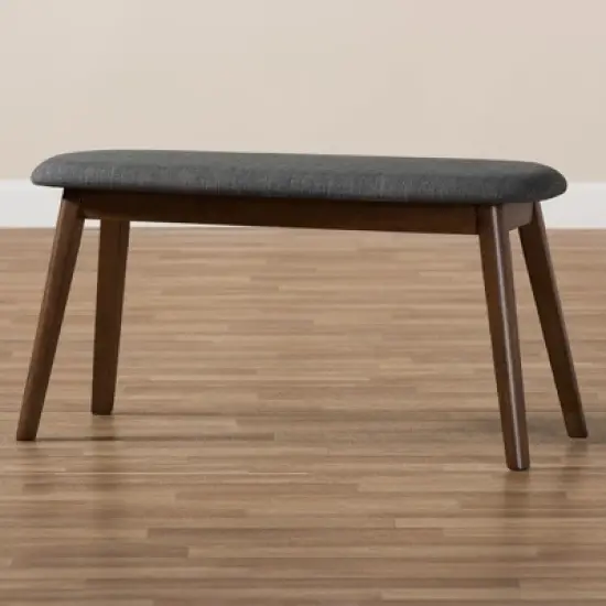 Baxton Studio Easton Mid Century Modern Walnut Finished Wood Fabric Upholstered Bench image {6}